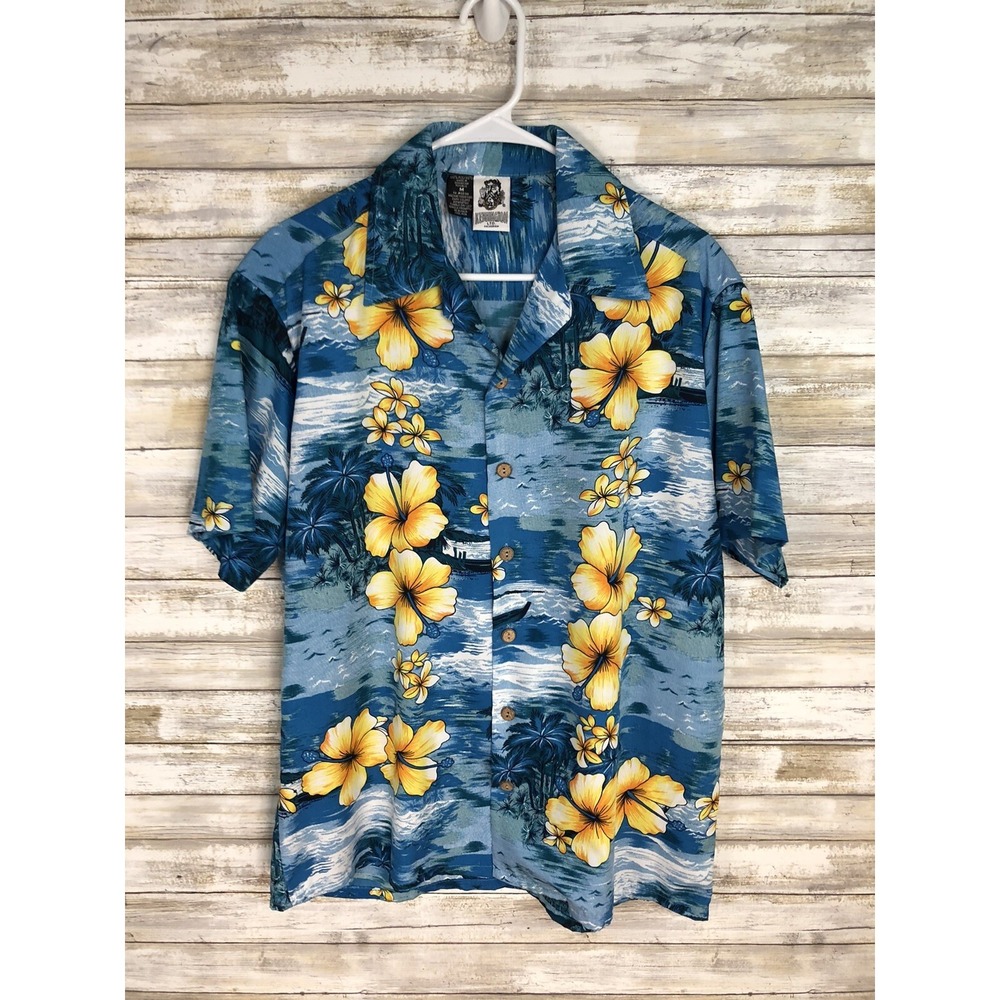 Vintage 90s Kennington Royal BlueHibiscus Hawaiian Aloha Shirt Mens M Medium